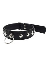 Leather Studded O-Ring Collar - Black