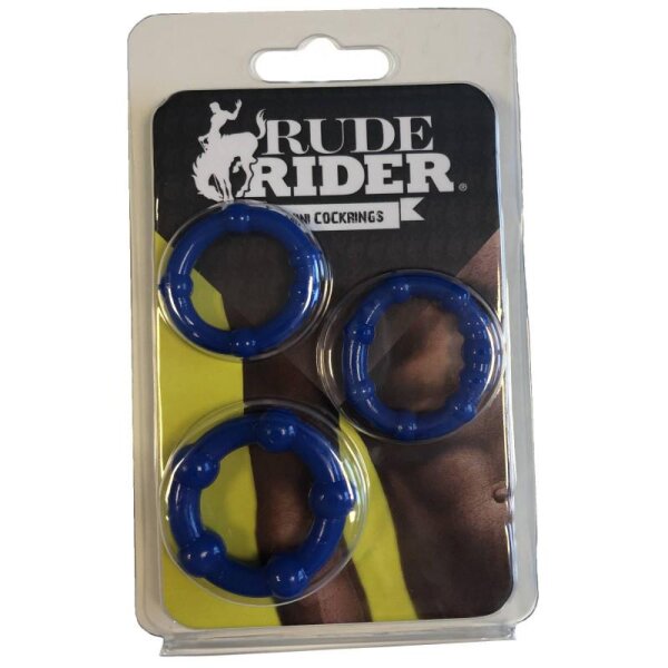 Rude Rider Mini Cock Rings Blue (3-Ring-Set)