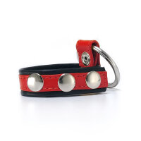 Leather Cockstrap with Penis Ring Black/Red