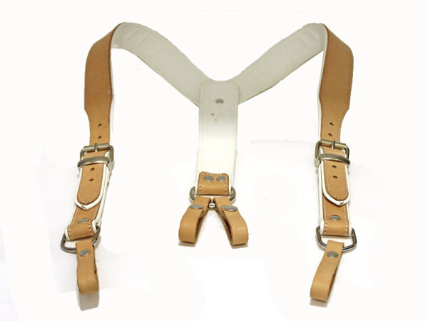 R&amp;Co Braces in Soft Natural Brown Leather + White Piping