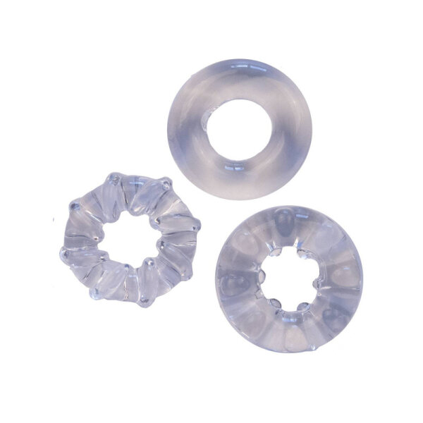 RudeRider Soft Cock Rings Clear (3-Ring-Set)