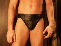 R&amp;Co Jockstrap with Front Zip Perforated Leather XL