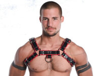 R&amp;Co H-Harness in Soft Leather Black + Piping Red L