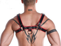 R&amp;Co H-Harness in Soft Leather Black + Piping Red L