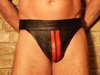 R&amp;Co Jockstrap with Front Zip + Stripes Red