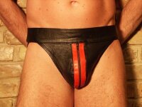 R&amp;Co Jockstrap with Front Zip + Stripes Red M