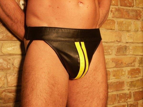 R&Co Jockstrap with Front Zip + Stripes Yellow XL