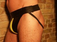 R&amp;Co Jockstrap with Front Zip + Stripes Yellow XL