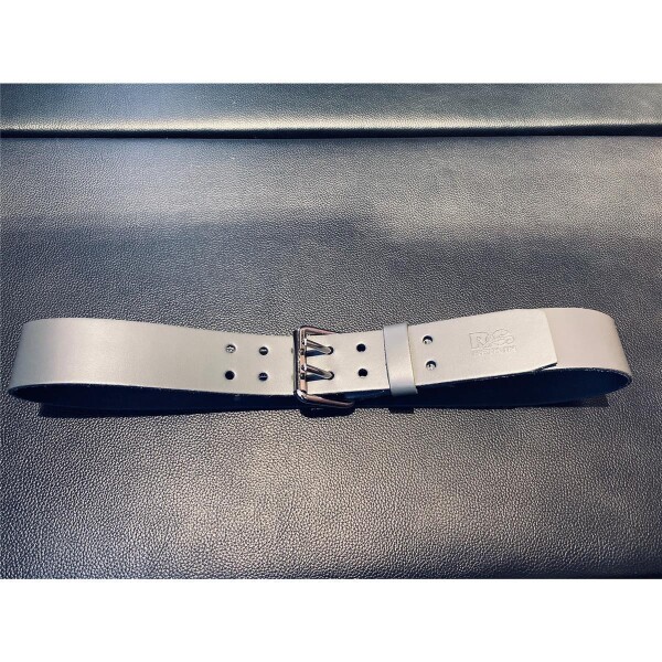 R&Co Leather Belt 5 cm With Double Buckle Grey W 095